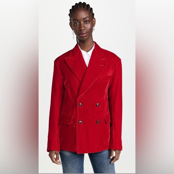 R13 DB Peak Lapel Ragged Blazer, Red Velvet - Picture 7 of 17